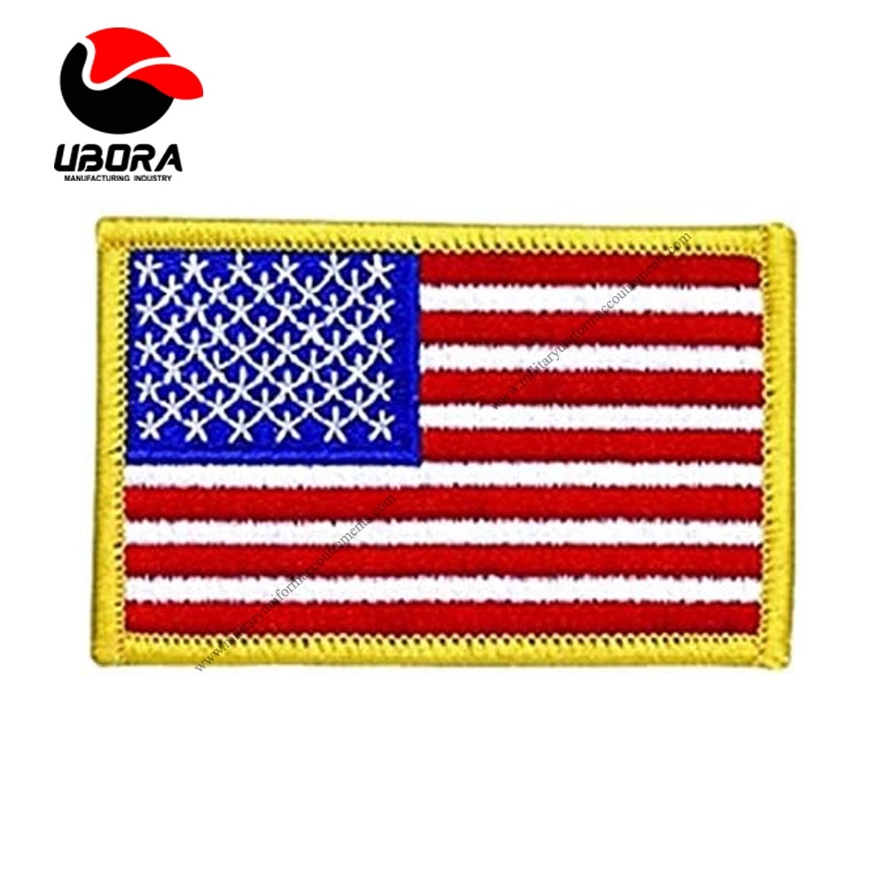 American Flag Embroidered Patch Gold Border Uniform Emblem Decal USA United States of America 